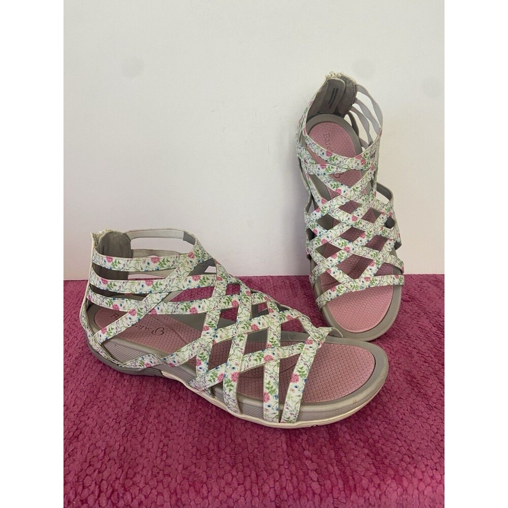 Baretraps Samina Cage Gladiator Sandals White Pink Floral Size 9